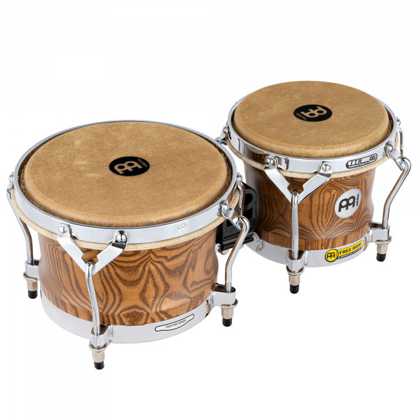 MEINL Percussion Woodcraft Series Wood Bongo 7" Macho & 9" Hembra - Zebra Finished Ash/Chrome HW (WB500ZFA-M)