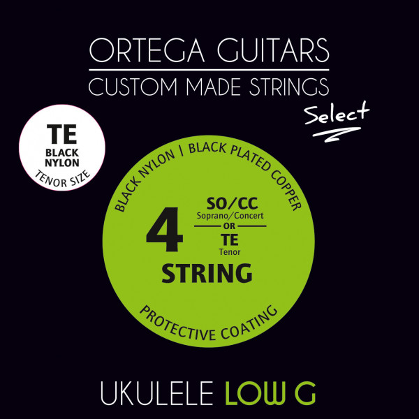 ORTEGA Custom Made Tenor Low-G Ukulele Select String Set Black Nylon, black plated Copper wound (UKSBK-TE-LG)