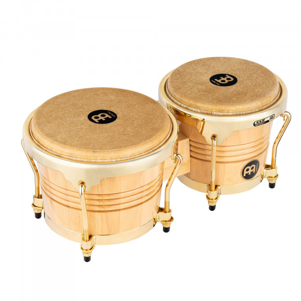 MEINL Percussion Wood Bongo 6 3/4" Macho & 8" Hembra - Natural/Gold HW (WB200NT-G)