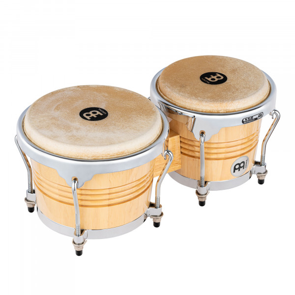 MEINL Percussion Wood Bongo 6 3/4" Macho & 8" Hembra - Natural/Chrome HW (WB200NT-CH)